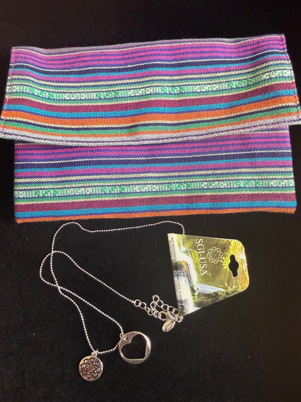 Heart & Floral Charm Necklace and prayer bead Pouch